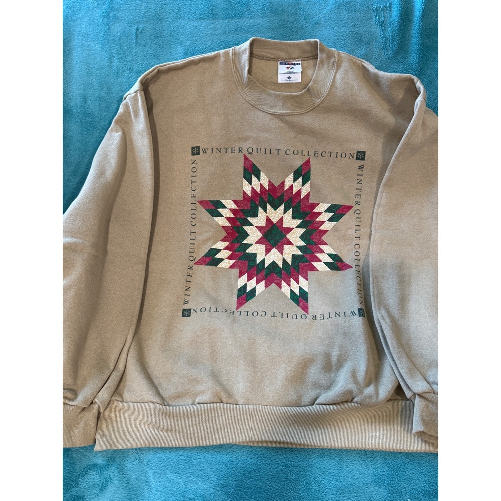 Jerzees Vintage Winter Quilt Collection Sweatshirt Tan Made in USA‎ Large